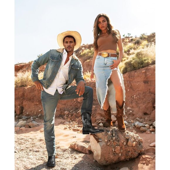 🆕Jousen Mens Amy8420-black Embroidery Retro Square Toe Chunky Heeled Boots - Picture 10 of 12